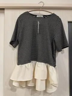 milli de l'air ボーダー ペプラム トップス M