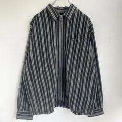 ヴィンテージ 古着 ジップシャツ ジップジャケット ストライプシャツ 長袖 黒