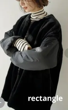 ノーカラー　ファー　コート　中綿　Free