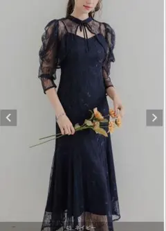 TADASHI SHOJI レースベアトップロングドレス　マキシ丈 ネイビー TADASHI SHOJI レースベアトップロングドレス マキシ丈 ネイビー