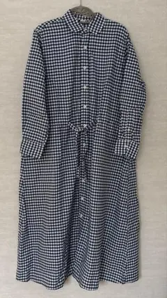 様45R クシュクシュギンガムチェックのドレス リネン ロング 紺 - メルカリ