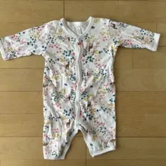 プチバトー 60 花柄鹿プリント コットンロンパース