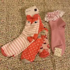 GAP KIDSキツネ柄、ドット、ボーダー、レース付きソックス４足セット17㎝〜
