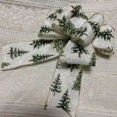 クリスマスリース用リボン 完成品 ツリー柄 アイボリー