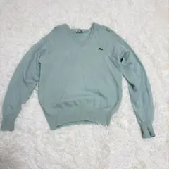 【文字ワニ】シュミーズラコステ Vネック ニット ミントグリーン ウール 古着