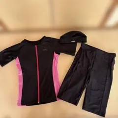 TIGORA スポーツ用水着セット 黒/ピンク キャップ付きのサムネイル