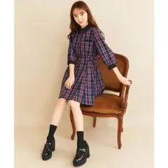 TITTY&CO.（ティティーアンドコー）タータンチェックワンピース（ネイビー）