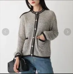 オペークドットクリップ　ツイーディー ニットカーディガン　ツイード　グレー