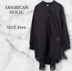 アメリカンホリック シアーブラウス バンドカラー ブラック オーバーサイズ