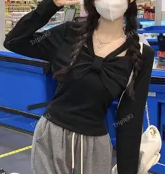 SHEIN リボン付き ブラック 長袖 Mサイズ