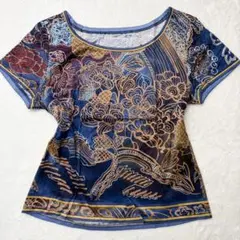レオナール 529 総柄 半袖Tシャツ Lサイズ ブルー 綿のサムネイル