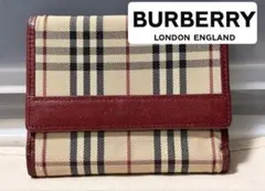 BURBERRY バーバリー ノバチェック 二つ折り財布 レッド キャンバス