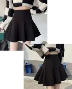 グレイル　GRL インパン裏地付きフレアミニスカート　ブラック　黒　at1747