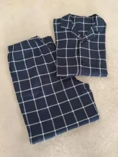 レディース　ネイビー チェック柄 綿100％ 長袖パジャマセット新品未使用