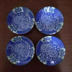 有田焼　花柄 青中鉢 4客セット