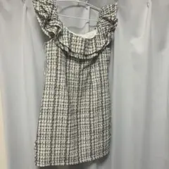 ツイード フリル ミニワンピース
