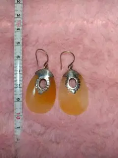 オレンジ系天然石ドロップ型シルバーピアス