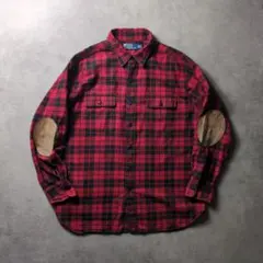 ラルフローレン 牛革 エルボーパッチ 赤 チェック柄 ネルシャツ XL マチ付
