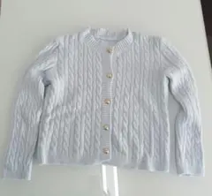 ケーブルニット カーディガン レディース ライトブルー 金ボタン