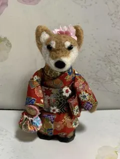 着物姿の柴犬 羊毛フェルト マスコットのサムネイル