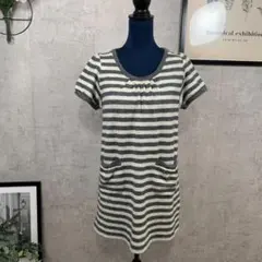 【古着】good day ニット L グレー ボーダー 半袖 レディース