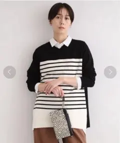 インディヴィ【洗える/チュニック丈】Vネックニット　トップス　チュニックのサムネイル
