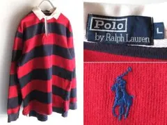 希少 ビンテージ ラルフローレン ロゴ刺繍 ボーダーラガーシャツ L