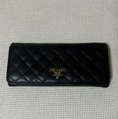 PRADA 編み込み レザー 長財布 ダークネイビー メタルロゴ イントレ