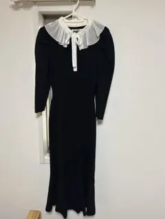 SNIDEL ブラック ロングワンピース フリル襟