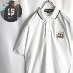 90s古着ポロゴルフ ラルフローレン ポロシャツ 星条旗 トロフィー刺繍 白色M