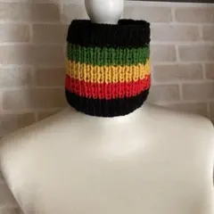 ネックウォーマー　ラスタカラー　手編み　ハンドメイド