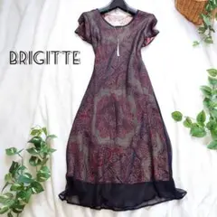 美品【BRIGITTE】クラシカル総柄　シアー　シフォン　2枚重ねワンピース