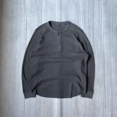 UNIQLO ヘンリーネック サーマル カットソー ロンT グレー XL