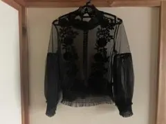 シースルー花柄刺繍長袖ブラウス