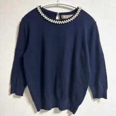 ナノユニバース　トップス　ニット　七分袖　首元パール付き　卒園式　卒業式　綺麗め