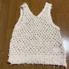 Samansa Mos2 透かし編みアイボリーニットベスト