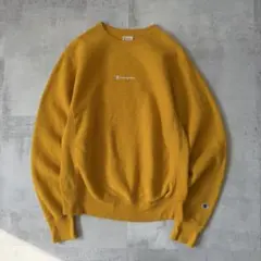 チャンピオン　リバースウィーブ　スウェット　ロゴ刺繍　マスタード　メンズ　短丈