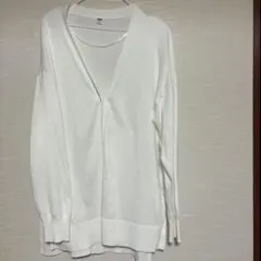 ユニクロ　UVカットVネックロングカーディガン　ホワイト カーディガン 長袖