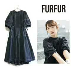 FURFUR パフスリーブタフタステッチワンピース