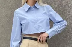 Dazy ライトブルー クロップドシャツ 長袖