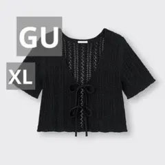 GU 透かし編みフロントリボンカーディガン(半袖)