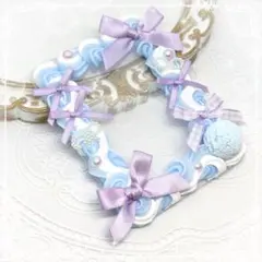 トレカケースデコホイップデコB8平成女児 白×水色 紫♡リボン アイス①