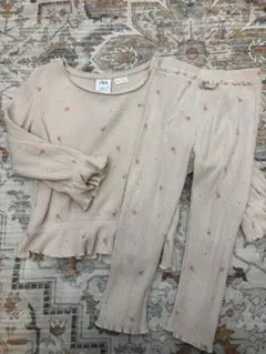 ZARA kids ベージュ リブ編み セットアップ