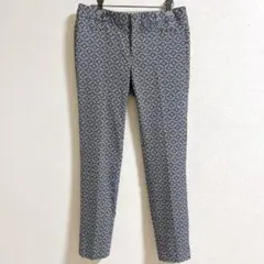 バナリパ センタープレス 総柄 テーパードパンツ ストレッチ 紺×白 M相当のサムネイル