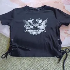 GORGE 半袖 Tシャツ ブラック 天使プリント 編み上げのサムネイル