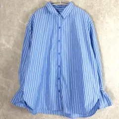★ブラウスシャツ ストライプ ボリューム袖 フリル オーバーサイズ 美品