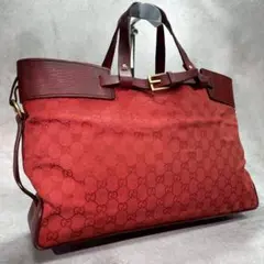美品】GUCCI グッチ GGキャンバス レザートートバッグ レッド赤 - メルカリ