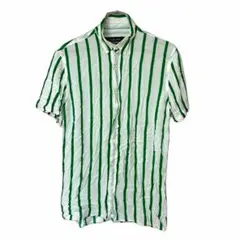 ZARA MAN ザラマン ストライプ半袖シャツ 緑/白 レーヨン100% M