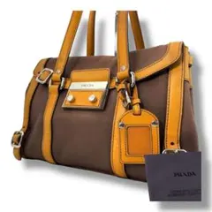 【希少】PRADA プラダ　ハンドバッグ　ボストン　三角プレート　レザー　金具