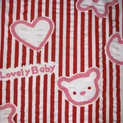 レトロ生地　Lovely Baby の英字綿生地 クマ花ハート柄94×97㎝